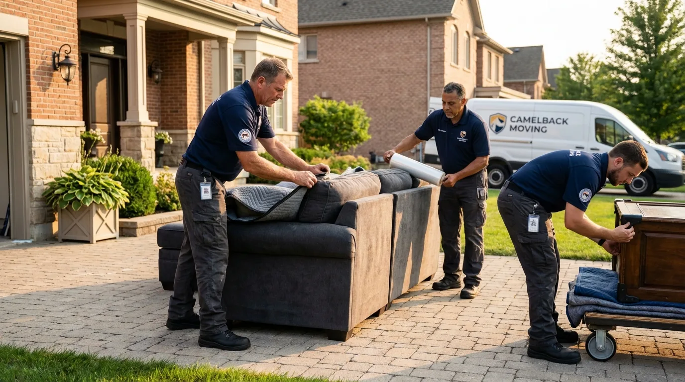 Large estate moving crew wrapping furniture in Nederland, TX