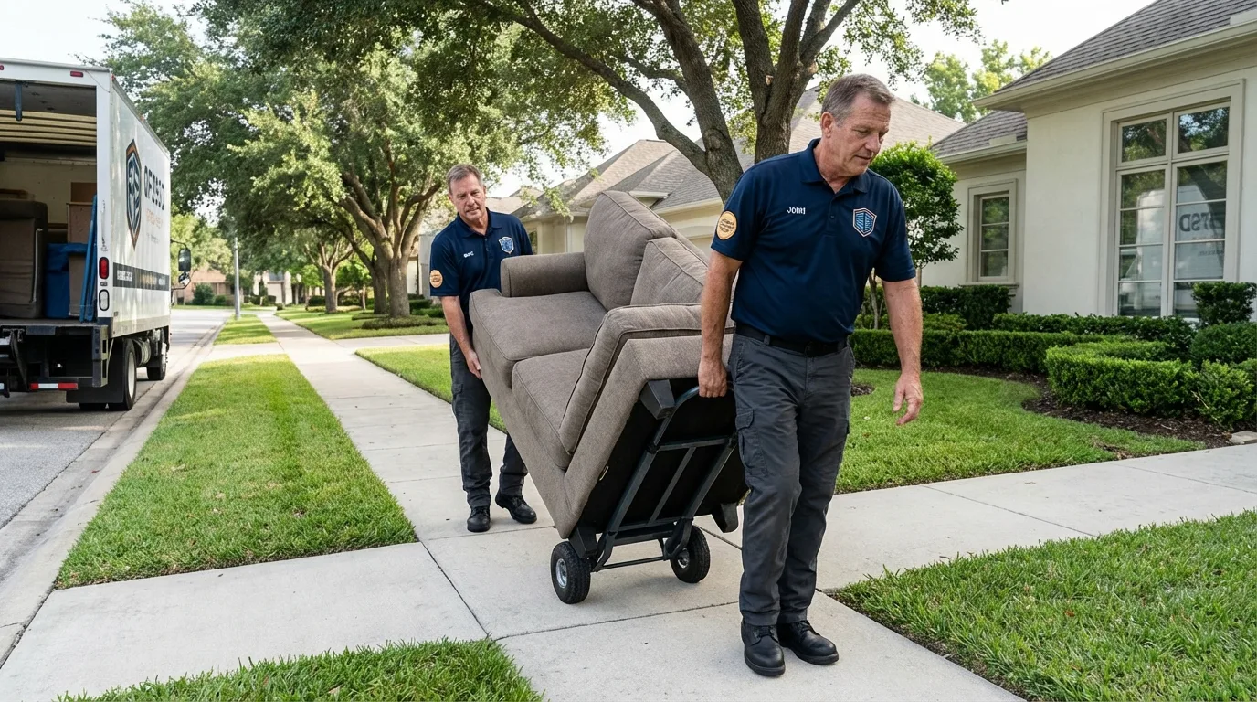 Local residential moving crew loading furniture in Nederland, TX